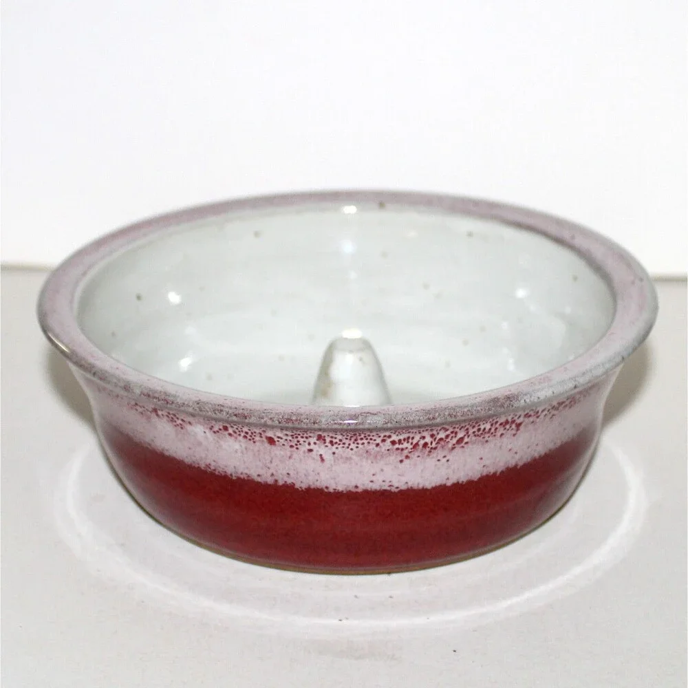 Alewine Pottery TN US Apple Baker red pink ivory 2011 stoneware ceramic handmade